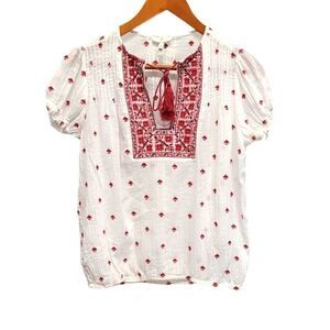 Joie Tie Neck Puff Sleeve Cotton Blouse Size XXS